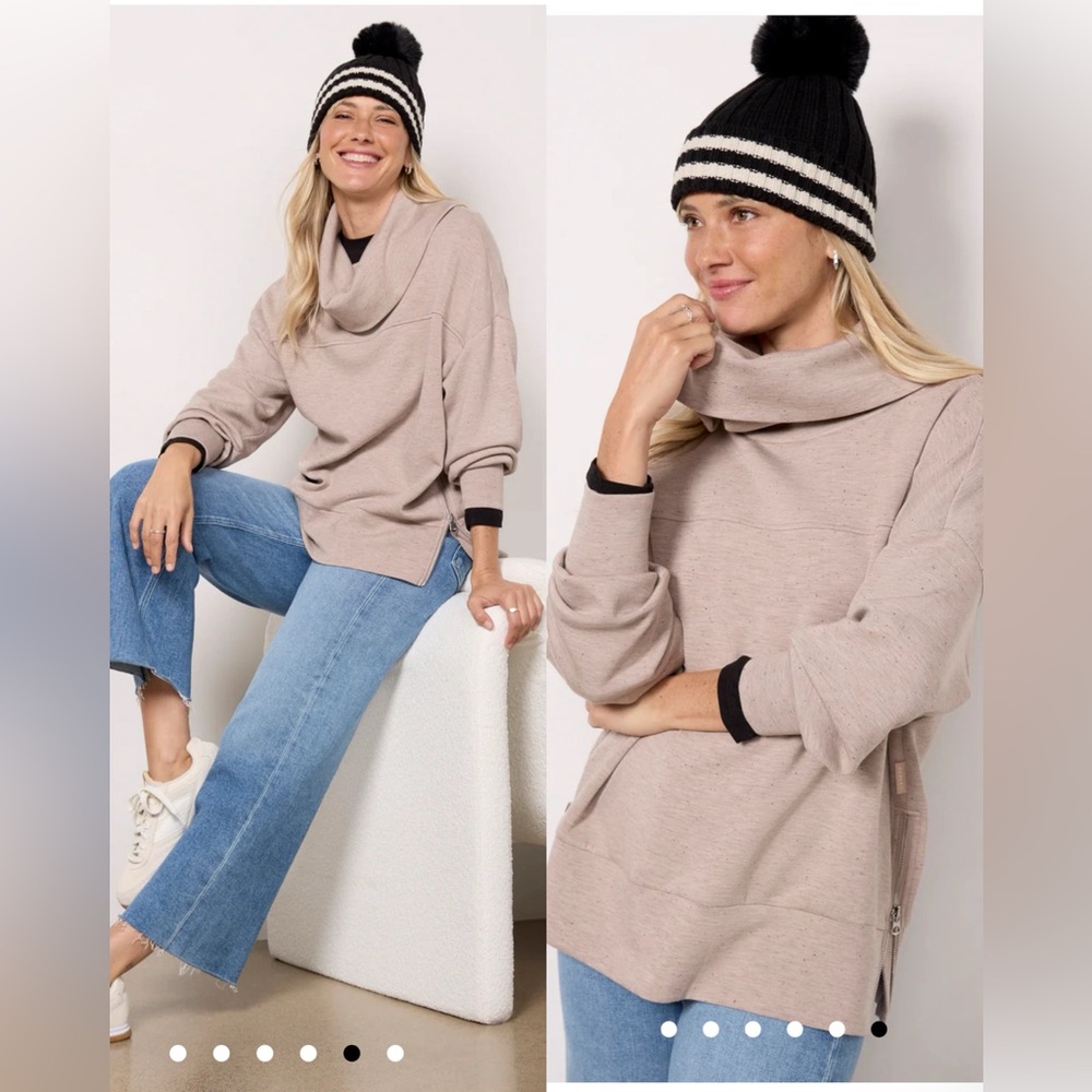 Varley Taupe Cowl-Neck Sweatshirt